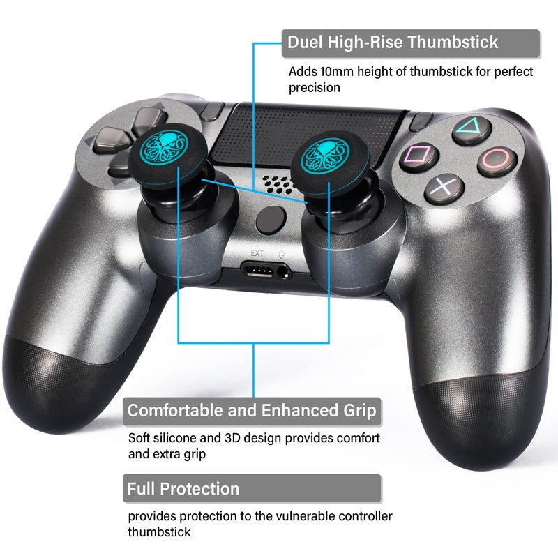 Playrealm FPS Thumbstick Extender & Printing Rubber Silicone Grip Cover 2 Sets for PS5 Dualsenese & PS4 Controller (Cthulhu Abyss Blue) - Image 4